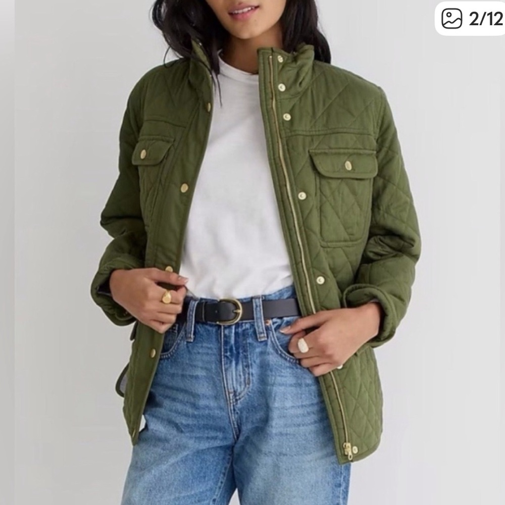 J. Crew Green Quilted Field Jacket (Size M)